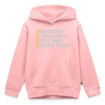 Exercice Extra Fries Citation - Sweat Premium à capuche enfant bio - rose - Devant - AI Model Kid Female (0cm)