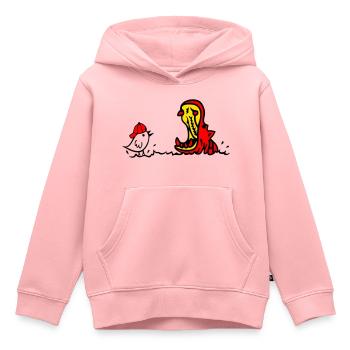Hippopotame et moineau - Sweat Premium à capuche enfant bio - rose - Devant - AI Model Kid Female (0cm)