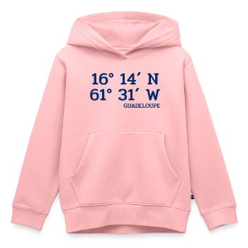 Coordonnées Guadeloupe - Coordonnées - Caraïbes - Sweat Premium à capuche enfant bio - rose - Devant - AI Model Kid Female (0cm)