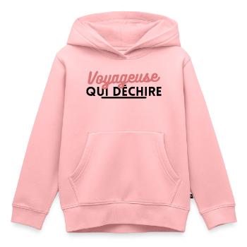 Voyageuse qui déchire - Sweat Premium à capuche enfant bio - rose - Devant - AI Model Kid Female (0cm)