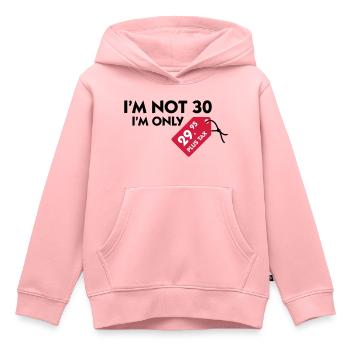 I m not 30, I'm only 29,99 € plus tax - Kids Premium Organic Hoodie - rose - Front - AI Model Kid Female (0cm)