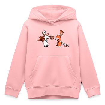 Lapin Ange Conscience Diable Démon Mal Satan Enfer - Sweat Premium à capuche enfant bio - rose - Devant - AI Model Kid Female (0cm)