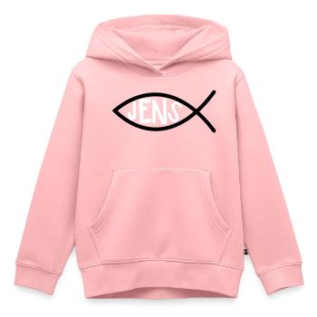 Jens Ichthys4m3 Noms Prénoms Chrétien - Sweat Premium à capuche enfant bio - rose - Devant - AI Model Kid Female (0cm)