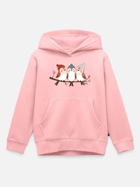Winterliche Vogelfreunde am Ast - Kinder Premium Organic Hoodie - Rosa