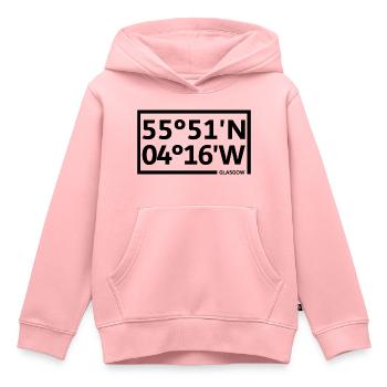 Coordonnées de Glasgow - Sweat Premium à capuche enfant bio - rose - Devant - AI Model Kid Female (0cm)