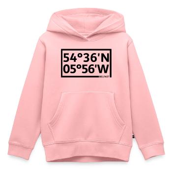 Coordonnées de Belfast - Sweat Premium à capuche enfant bio - rose - Devant - AI Model Kid Female (0cm)