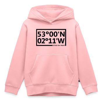 Coordonnées de Stoke-on-Trent - Sweat Premium à capuche enfant bio - rose - Devant - AI Model Kid Female (0cm)