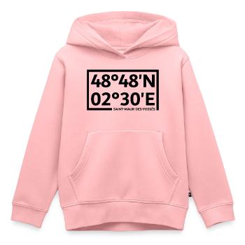Coordonnées de Saint-Maur-des-Fossés - Sweat Premium à capuche enfant bio - rose - Devant - AI Model Kid Female (0cm)