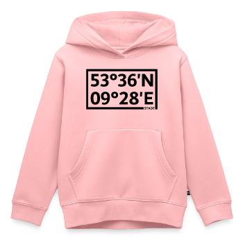 Coordonnées du stade - Sweat Premium à capuche enfant bio - rose - Devant - AI Model Kid Female (0cm)