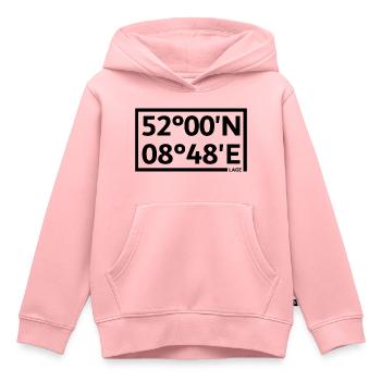 Location coordinates - Kids Premium Organic Hoodie - rose - Front - AI Model Kid Female (0cm)