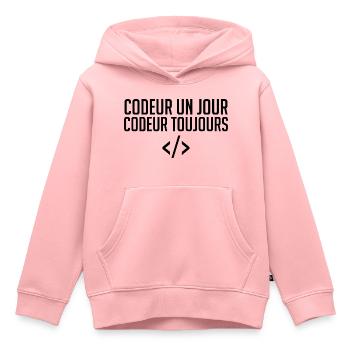 Codeur Un Jour, Codeur Toujours - Sweat Premium à capuche enfant bio - rose - Devant - AI Model Kid Female (0cm)