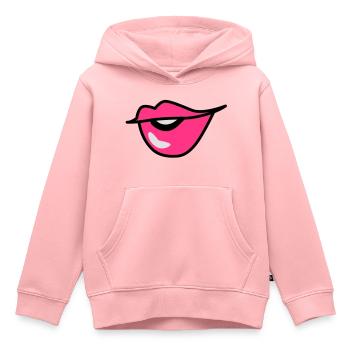mignon lèvres boudeuses bisou avec un sourire - Sweat Premium à capuche enfant bio - rose - Devant - AI Model Kid Female (0cm)