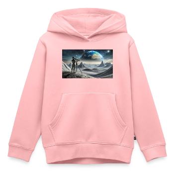 Grauer Außerirdischer auf der Mondoberfläche – Beobachtung der Erde - Kinder Premium Organic Hoodie - Rosa - Vorne - AI Model Kid Female (0cm)
