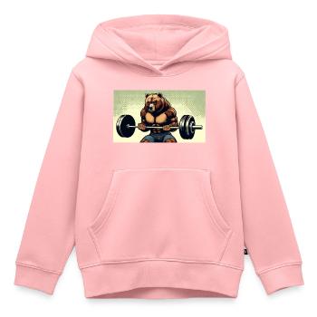 CurlBear – Der Hantel-Champion - Kinder Premium Organic Hoodie - Rosa - Vorne - AI Model Kid Female (0cm)