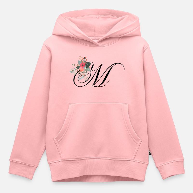 Lettre m fleuris - Sweat Premium à capuche enfant bio - rose