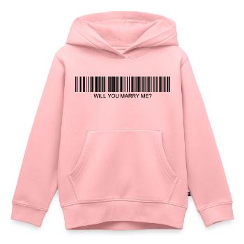 Veux-tu m’épouser Code-barres - Sweat Premium à capuche enfant bio - rose - Devant - AI Model Kid Female (0cm)