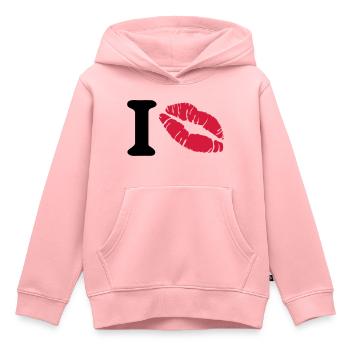 i love - Sweat Premium à capuche enfant bio - rose - Devant - AI Model Kid Female (0cm)