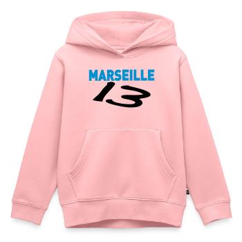 marseille_13, OM - Sweat Premium à capuche enfant bio - rose - Devant - AI Model Kid Female (0cm)