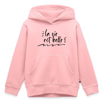 La vie est belle - Sweat Premium à capuche enfant bio - rose - Devant - AI Model Kid Female (0cm)