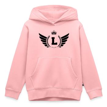 armoiries L - Sweat Premium à capuche enfant bio - rose - Devant - AI Model Kid Female (0cm)