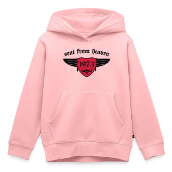 Anniversaire - envoyé du ciel 1973 - Sweat Premium à capuche enfant bio - rose - Devant - AI Model Kid Female (0cm)