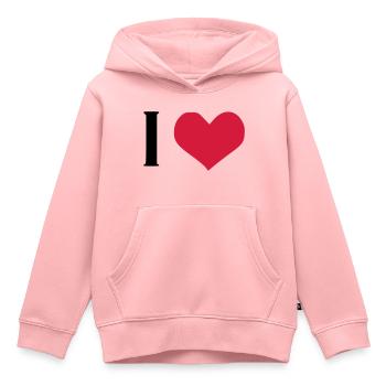 I LOVE - Sweat Premium à capuche enfant bio - rose - Devant - AI Model Kid Female (0cm)