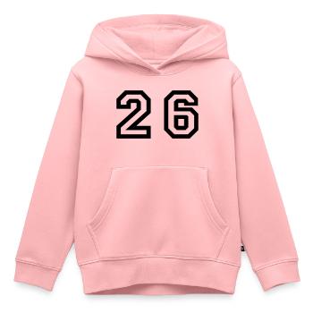 Nombre - 26 - vingt-six - Sweat Premium à capuche enfant bio - rose - Devant - AI Model Kid Female (0cm)