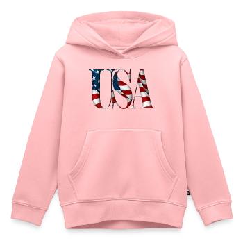 USA-Text - Kinder Premium Organic Hoodie - Rosa - Vorne - AI Model Kid Female (0cm)