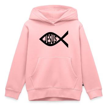 Jesus Fisch - Kinder Premium Organic Hoodie - Rosa - Vorne - AI Model Kid Female (0cm)