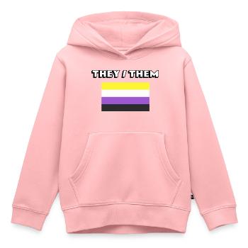 Sie sie nicht-binäre Pronomen Flagge - Kinder Premium Organic Hoodie - Rosa - Vorne - AI Model Kid Female (0cm)