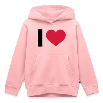 I LOVE - Sweat Premium à capuche enfant bio - rose - Devant - AI Model Kid Female (0cm)