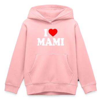 I love mami - Sweat Premium à capuche enfant bio - rose - Devant - AI Model Kid Female (0cm)