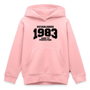 aged to perfection established 1983 (fr) - Sweat Premium à capuche enfant bio - rose - Devant - AI Model Kid Female (0cm)