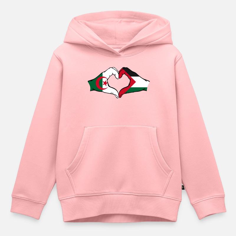 Algérie Palestine Forme de coeur avec les mains - Sweat Premium à capuche enfant bio - rose