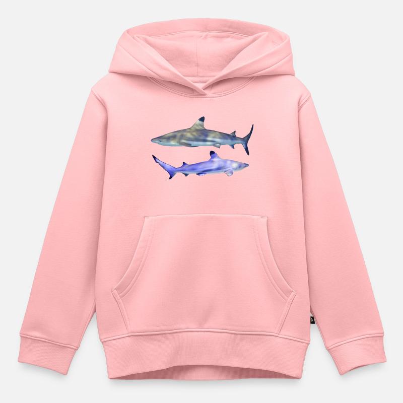 2 requins, petite paire de requins à pointe noire, naturel - Sweat Premium à capuche enfant bio - rose