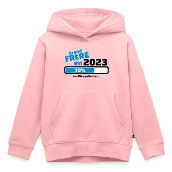 annonce grand frere en 2023 veuillez patienter - Sweat Premium à capuche enfant bio - rose - Devant - AI Model Kid Female (0cm)