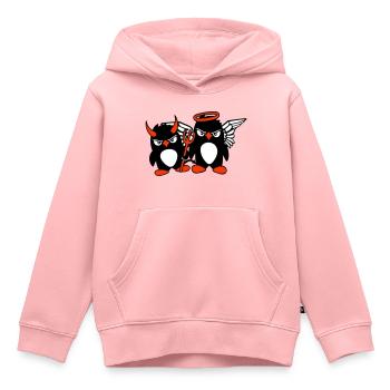 2 Pingouins Ange Diable Mal Bon Ciel Enfer Cool - Sweat Premium à capuche enfant bio - rose - Devant - AI Model Kid Female (0cm)