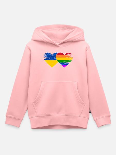 Ukraine Regenbogen Flagge Herz used - Kinder Premium Organic Hoodie - Rosa