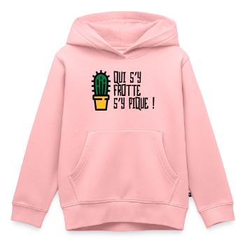 Qui s'y frotte s'y pique / Humour Caractère Raler - Sweat Premium à capuche enfant bio - rose - Devant - AI Model Kid Female (0cm)