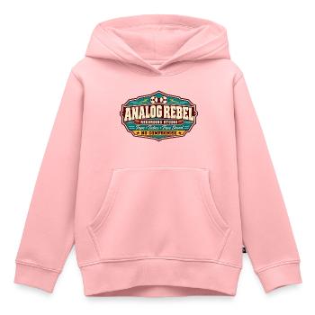 ROCK STAMP GESELLSCHAFT | Analog Rebel - Kinder Premium Organic Hoodie - Rosa - Vorne - AI Model Kid Female (0cm)