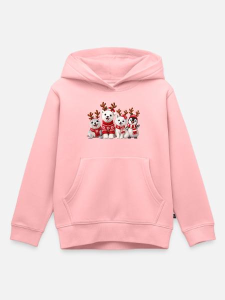 Fröhliche Weihnachtstiere mit Rentiergeweih - Kinder Premium Organic Hoodie - Rosa