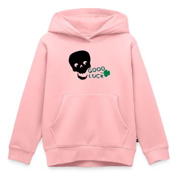 Viel Glück Kleeblatt txt & Schädel - Kinder Premium Organic Hoodie - Rosa - Vorne - AI Model Kid Female (0cm)