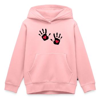découpe coeur main d'impression - Sweat Premium à capuche enfant bio - rose - Devant - AI Model Kid Female (0cm)