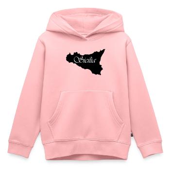 Sicile couleur noir écrit sicilia - Sweat Premium à capuche enfant bio - rose - Devant - AI Model Kid Female (0cm)