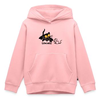 Chaton à la lecture - Sweat Premium à capuche enfant bio - rose - Devant - AI Model Kid Female (0cm)