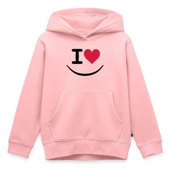 I love - Sweat Premium à capuche enfant bio - rose - Devant - AI Model Kid Female (0cm)