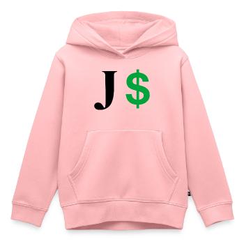 Lettre j dollar - Sweat Premium à capuche enfant bio - rose - Devant - AI Model Kid Female (0cm)