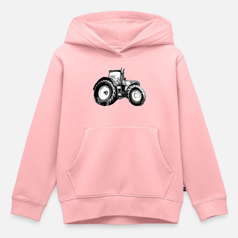 Tracteur - Sweat Premium à capuche enfant bio - rose