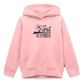 Premier intervenant - Sweat Premium à capuche enfant bio - rose - Devant - AI Model Kid Female (0cm)