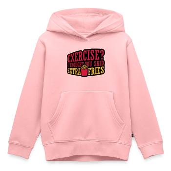 Exercice Extra Fries Citation - Sweat Premium à capuche enfant bio - rose - Devant - AI Model Kid Female (0cm)